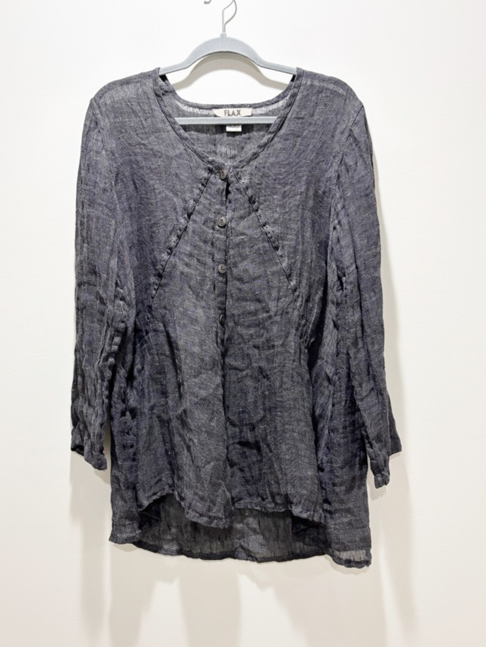 Flax Charcoal Gray Linen Button-Front Tunic Top Minimalist Casual Relaxed Sz S